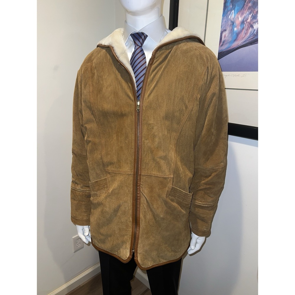 Comint Men's Suede Leather Jacket Alpaca Fleece Lined Outwear Reversible Hooded